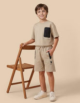 USPA Kids Boys Mid Rise Regular Fit Shorts (UKSRT0482_Beige_8-9 Y)