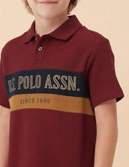USPA Kids Boys Colour Blocked Brand Embroidered T-Shirt (UKTSH2269_Navy_6-7 Years)
