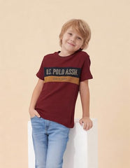 USPA Kids Boys Colour Blocked Brand Embroidered T-Shirt (UKTSH2269_Navy_6-7 Years)
