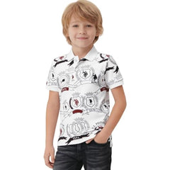 USPA Kids Boys Graphic Brand Printed Regular Fit Polo Shirt (UKTSH2283_White_9-10 Y)
