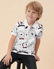 USPA Kids Boys Graphic Brand Printed Regular Fit Polo Shirt (UKTSH2283_White_9-10 Y)
