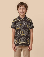 USPA Kids Boys Graphic Brand Printed Regular Fit Polo Shirt (UKTSH2285_Dark Brown_2-3 Y)