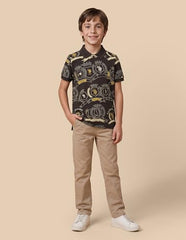 USPA Kids Boys Graphic Brand Printed Regular Fit Polo Shirt (UKTSH2285_Dark Brown_2-3 Y)