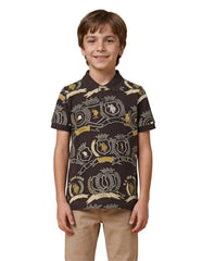 USPA Kids Boys Graphic Brand Printed Regular Fit Polo Shirt (UKTSH2285_Dark Brown_2-3 Y)