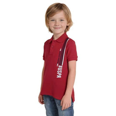 USPA Kids Boys Textured Brand Stripe Regular Fit Polo Shirt (UKTSH2325_Red_11-12 Years)