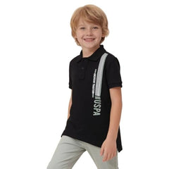 USPA Kids Boys Textured Brand Stripe Regular Fit Polo Shirt (UKTSH2326_Black_12 Months)