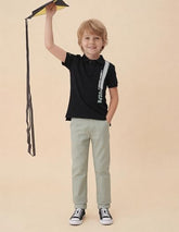 USPA Kids Boys Textured Brand Stripe Regular Fit Polo Shirt (UKTSH2326_Black_12 Months)