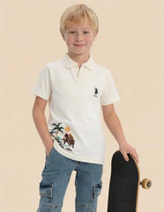 USPA Kids Boys Brand Embroidered Polo Shirt (UKTSH2336_Off White_4-5 Years)