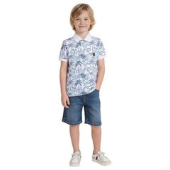 USPA Kids Boys All-Over Printed Regular Fit Polo Shirt (UKTSH2350_Off White_6-7Y)