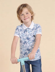 USPA Kids Boys All-Over Printed Regular Fit Polo Shirt (UKTSH2350_Off White_6-7Y)