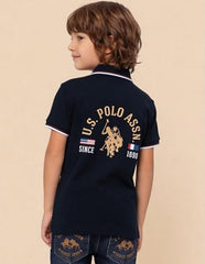 USPA Kids Boys Graphic Brand Printed Regular Fit Polo Shirt (UKTSH2365_Navy_8-9 Years)