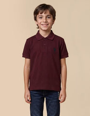 USPA Kids Boys Geometric Self Design Regular Fit Polo Shirt (UKTSH2379_Dark Red_13-14 Y)