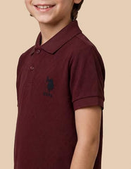 USPA Kids Boys Geometric Self Design Regular Fit Polo Shirt (UKTSH2379_Dark Red_13-14 Y)