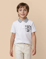 USPA Kids Boys Graphic Printed Regular Fit Polo Shirt (UKTSH2418_White_12-24 M)