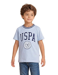 USPA Kids Boys Graphic Brand Printed Regular Fit T-Shirt (UKTSH2482_Light Blue_13-14Y)