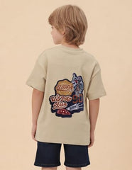 USPA Kids Boys Graphic Brand Printed Oversized Fit T-Shirt (UKTSH2505_Beige_8-9 Y)