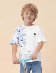 USPA Kids Boys Graphic Printed Oversized Fit T-Shirt (UKTSH2506_White_9-10Y)