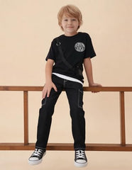 USPA Kids Boys Solid Oversized Fit T-Shirt (UKTSH2544_Black_12-18 M)