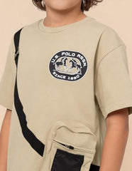 USPA Kids Boys Solid Oversized Fit T-Shirt (UKTSH2545_Beige_12-18 M)