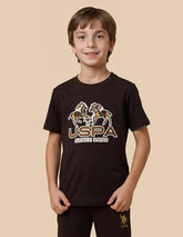 USPA Kids Boys Graphic Brand Printed Regular Fit T-Shirt (UKTSH2555_Dark Brown_8-9 Y)
