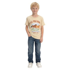 USPA Kids Boys Graphic Brand Printed T-Shirt (UKTSH2559_Beige_6-7 Years)