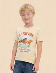 USPA Kids Boys Graphic Brand Printed T-Shirt (UKTSH2559_Beige_6-7 Years)