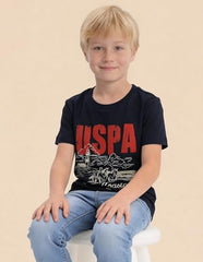 USPA Kids Boys Graphic Brand Printed Regular Fit T-Shirt (UKTSH2571_Navy_2-3Y)