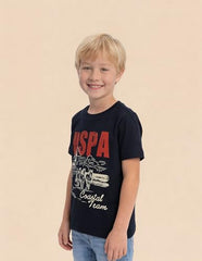 USPA Kids Boys Graphic Brand Printed Regular Fit T-Shirt (UKTSH2571_Navy_2-3Y)