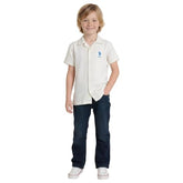 USPA Kids Boys Textured Graphic Brand Appliqued Shirt (UKSHT1833_White_3-4 Years)