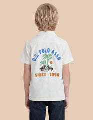 USPA Kids Boys Textured Graphic Brand Appliqued Shirt (UKSHT1833_White_3-4 Years)
