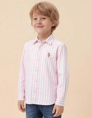 USPA Kids Boys Vertical Striped Oxford Shirt (UKSHT1981_Pink_13-14Y) - Goyalsons ShopMax