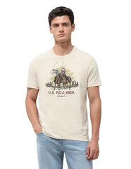 U.S. Polo Assn. Denim Co. Men's Graphic Brand Printed Slim Fit T-Shirt (UDTSH4021_Beige_L)