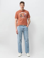U.S. Polo Assn. Denim Co. Men's Graphic Brand Printed Slim Fit T-Shirt (UDTSH4076_Orange_L)