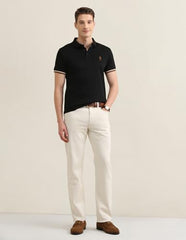 U.S.Polo Association men's self-design vertical striped Sotogrande polo shirt, long-sleeve T-shirt, front view.