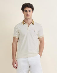 U.S.Polo Association Men's Solid Slim Fit Polo Shirt (USTSH3407_Beige_L)