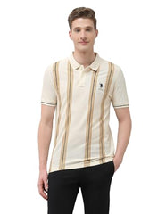 U.S. Polo Association men's vertical striped Sotogrande slim fit polo shirt in classic design, long sleeves, and collar.