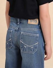 USPA Kids Boys Whiskered Baggy Fit Jeans (UKJEN866_Dark Blue_11-12 Years)