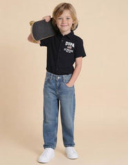 USPA Kids Boys Whiskered Baggy Fit Jeans (UKJEN866_Dark Blue_11-12 Years)