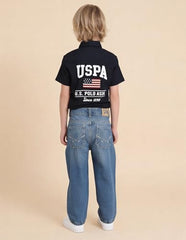 USPA Kids Boys Whiskered Baggy Fit Jeans (UKJEN866_Dark Blue_11-12 Years)