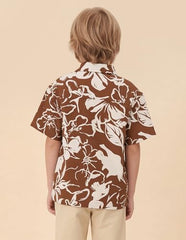 U.S.Polo boys floral printed boxy fit shirt, long-sleeve boys' shirt with colorful floral pattern, casual style for kids