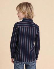 USPA Kids Boys Vertical Striped Twill Shirt (UKSHT1893_Indigo_2-3 Y)