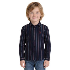 USPA Kids Boys Vertical Striped Twill Shirt (UKSHT1893_Indigo_2-3 Y)