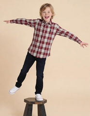 USPA Kids Boys Twill Plaid Checked Shirt (UKSHT1916_Maroon_13-14 Years)