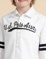 USPA Kids Boys Brand Printed Oxford Shirt (UKSHT1924_White_9-10 Years)