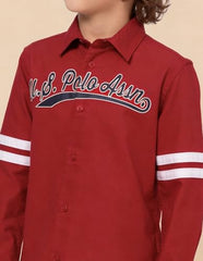 USPA Kids Boys Brand Printed Oxford Shirt (UKSHT1968_Red_6-7 Years)