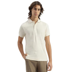 United Colors of Benetton Regular Fit Polo Neck Textured Since Towel T-Shirt (Size: XXL)-25A30TJJ3833IPK1 Off White