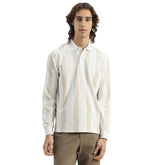 United Colors of Benetton Relaxed Fit Polo Neck Striped Brush Stroke T-Shirt (Size: XL)-25A3E58J3849I901 White