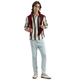 United Colors of Benetton Relaxed Fit Polo Neck Striped Brush Stroke T-Shirt (Size: XXL)-25A3E58J3849I902 Blue