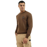 United Colors of Benetton Regular Fit Crew Neck Solid Branded Interlock Sweatshirt (Size: XL)-25A3E59J3867IDC1 Chocolate