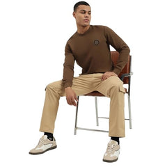 United Colors of Benetton Regular Fit Crew Neck Solid Branded Interlock Sweatshirt (Size: XL)-25A3E59J3867IDC1 Chocolate